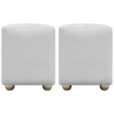 Kit 2 Puffs Decorativos Quadrado Urban - Branco-Bege Corino