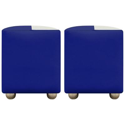 Kit 2 Puffs Decorativos Quadrado Urban - Azul Royal-Bege Corino