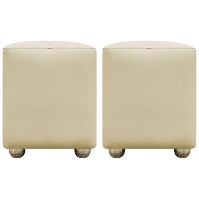 Kit 2 Puffs Decorativos Quadrado Urban - Bege-Bege Corino