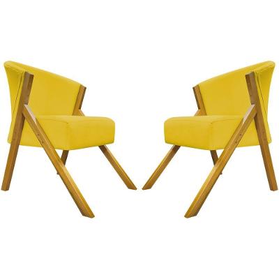 Kit 2 Poltronas Decorativa You Suede Braça Amadeirada - Amarelo Suede