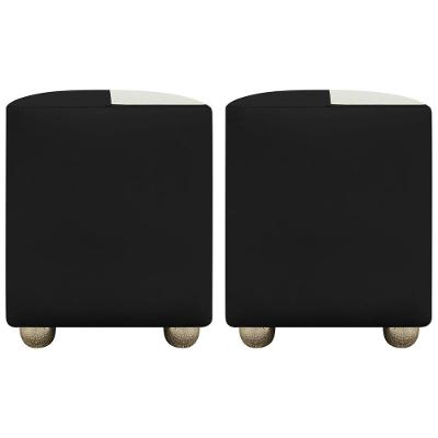 Kit 2 Puffs Decorativos Quadrado Urban - Preto-Bege Corino