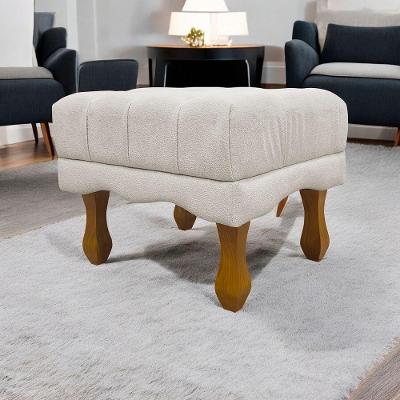 Puff Decorativo Retangular Duque Bouclé Premium Capitonê - Bege Buclê