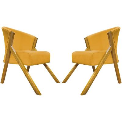 Kit 2 Poltronas Decorativa You Suede Braça Amadeirada - Mostarda Suede