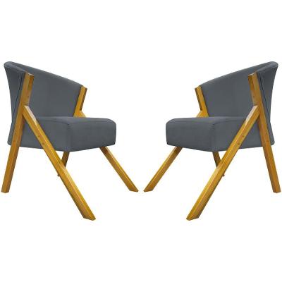 Kit 2 Poltronas Decorativa You Suede Braça Amadeirada - Cinza Suede
