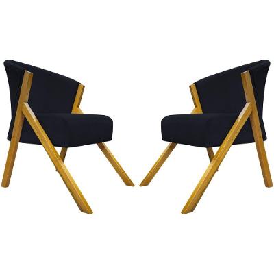 Kit 2 Poltronas Decorativa You Suede Braça Amadeirada - Preto Suede