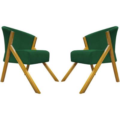 Kit 2 Poltronas Decorativa You Suede Braça Amadeirada - Verde Suede