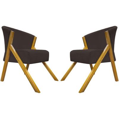 Kit 2 Poltronas Decorativa You Suede Braça Amadeirada - Marrom Suede