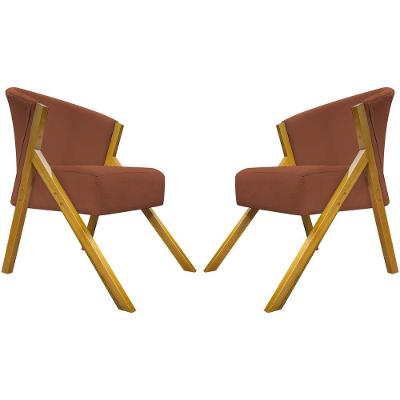 Kit 2 Poltronas Decorativa You Suede Braça Amadeirada - Terracota Suede