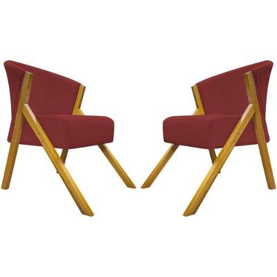 Kit 2 Poltronas Decorativa You Suede Braça Amadeirada - Vermelho Suede