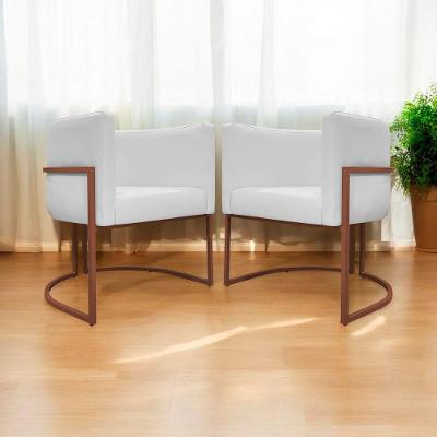 Kit 2 Poltronas Recepção Luna Base De Ferro Bronze - Branco Corino