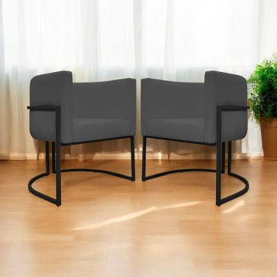 Kit 2 Poltronas Recepção Luna Base De Ferro Preta - Cinza Corino
