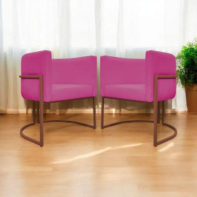 Kit 2 Poltronas Recepção Luna Base De Ferro Bronze - Pink Corino