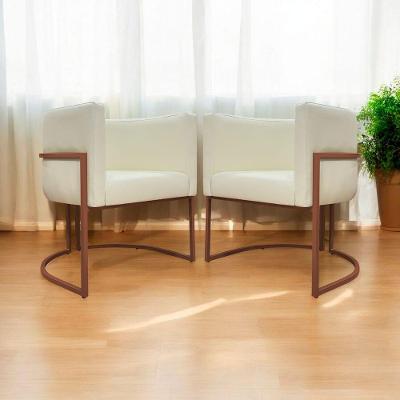 Kit 2 Poltronas Recepção Luna Base De Ferro Bronze - Bege Corino