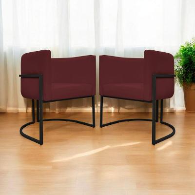 Kit 2 Poltronas Recepção Luna Base De Ferro Preta - Bordo Corino