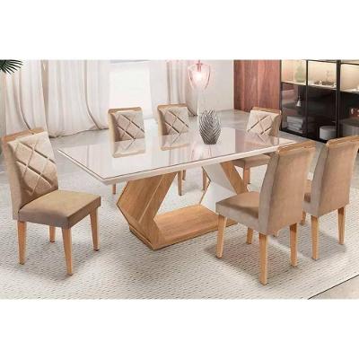 Sala De Jantar Alvorada C- Tampo C- Vidro 180x90cm E 6 Cadeiras Melissa Imbuia-linho Turim Rufato