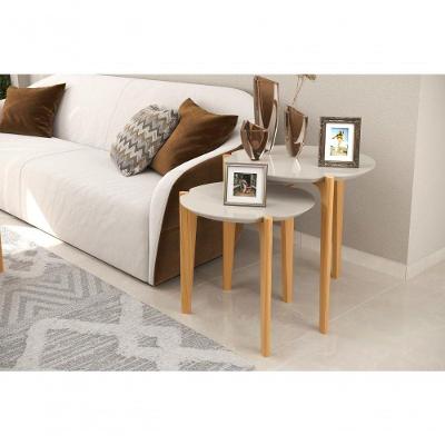 Conj. Mesas Laterais Caribe Off White Perolizado Freijó