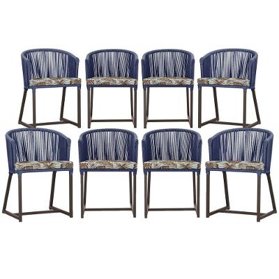 8 Cadeiras De Jantar área Noronha Marrom E6 Trama Original Azul