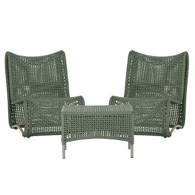 2 Poltronas E Mesa Texas Alumínio Fendi Corda Náutica Trama Verde