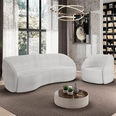 Sofá 4 Lugares Para Sala Living Orgânico 288cm Eron M03 Bouclê Branco - Lyam Decor