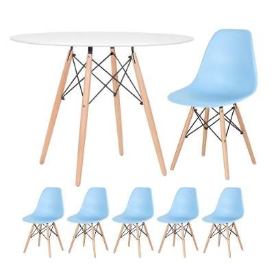 Mesa Redonda Eames 100cm Branco + 5 Cadeiras Azul Claro