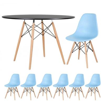 Mesa Redonda Eames 120cm Preto + 6 Cadeiras Azul Claro