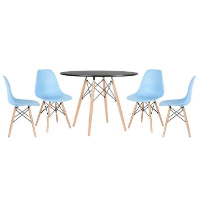 Mesa Redonda Eames 100cm Preto + 4 Cadeiras Azul Claro