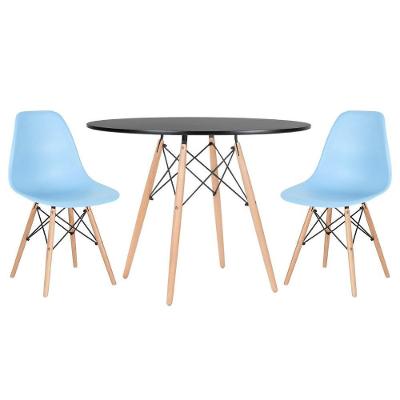Mesa Redonda Eames 100cm Preto + 2 Cadeiras Azul Claro