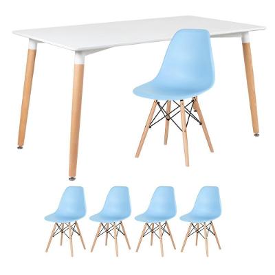 Mesa Retangular 80 X 140 Cm Branco + 4 Cadeiras Azul Claro