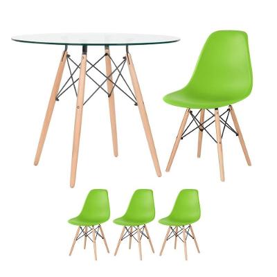 Mesa Redonda Eames Com Tampo De Vidro 90 Cm + 3 Cadeiras Eiffel Dsw Verde Claro
