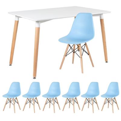Mesa Retangular 80 X 120 Cm Branco + 6 Cadeiras Azul Claro