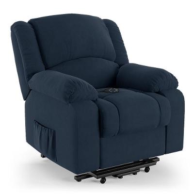 Poltrona Do Papai Reclinável Melim Elevação Lift Elétrico Veludo Azul Fh1 - D'rossi