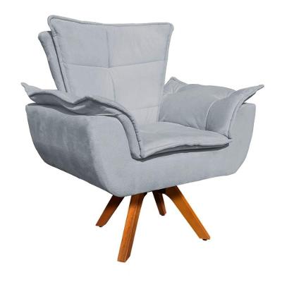 Poltrona Base Giratória Madeira Opla Suede Cinza - Ibiza