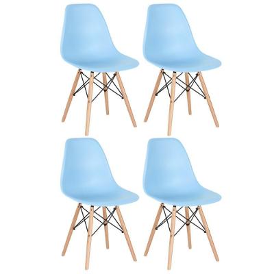 Kit 4 Cadeiras Charles Eames Eiffel Dsw Com Pés De Madeira Clara Azul Claro