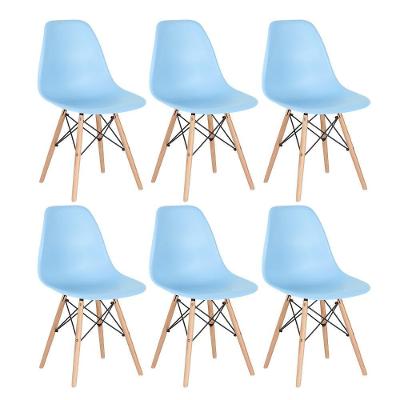 Kit 6 Cadeiras Charles Eames Eiffel Dsw Com Pés De Madeira Clara Azul Claro