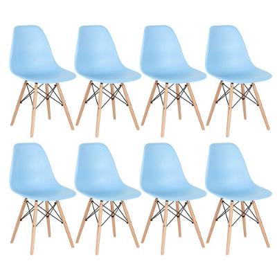 Kit 8 Cadeiras Charles Eames Eiffel Dsw Com Pés De Madeira Clara Azul Claro