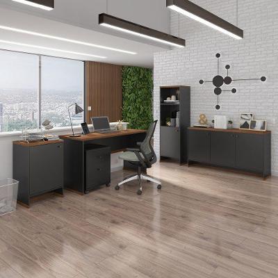 Escritório Office Escrivaninha Balcão Gaveteiro Berlin Preto