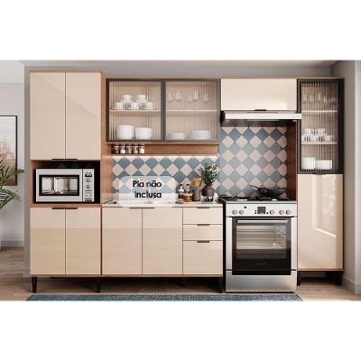 Kit Cozinha Modulada 5 Peças Alpha 2 Aéreos + 1 Balcão + 1 Paneleiro + 1 Torre Quente C5p104 Freijó Off White
