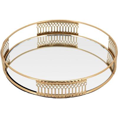 Bandeja Espelhado Metal 3x20x20cm Dourado