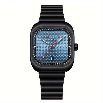 Relógio Quadrado Data Característica Pulseira De Aço Inoxidável à Prova D'água Preto