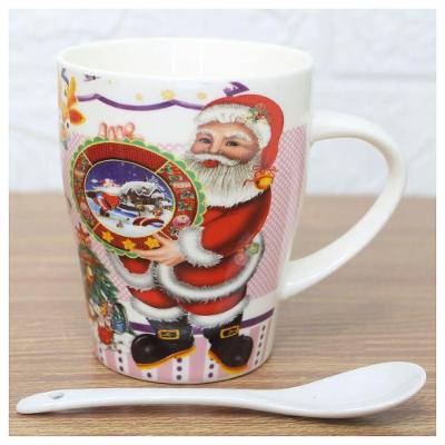 Caneca De Natal Com Colher Papai Noel Cerâmica 300ml