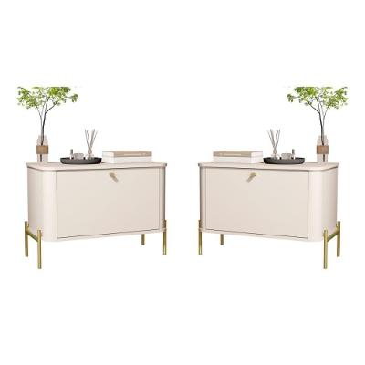 Conjunto Mesa De Cabeceira Albania Off White Dourado