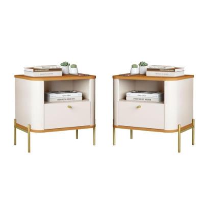 Conjunto Mesa De Cabeceira Malta Off White Nature Dourado