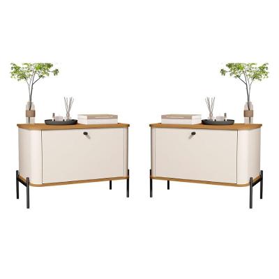 Conjunto Mesa De Cabeceira Albania Off White Nature Preto