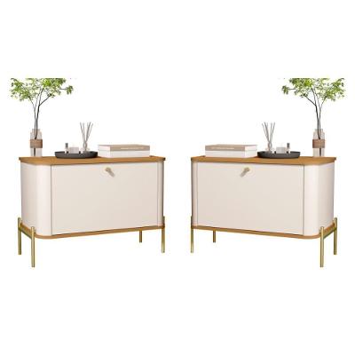Conjunto Mesa De Cabeceira Albania Off White Nature Dourado