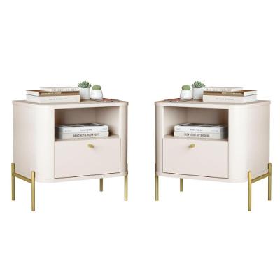 Conjunto Mesa De Cabeceira Malta Off White Dourado