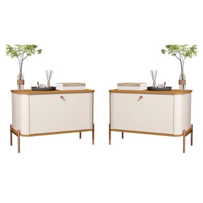 Conjunto Mesa De Cabeceira Albania Off White Nature Bronze