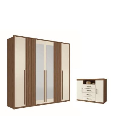 Kit Guarda Roupa 6 Portas Espelho E Cômoda Jack Jatoba Areia