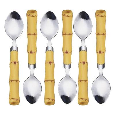 Conjunto Com 06 Colheres Para Café De Aço Inox Com Cabo De Plástico Bambu Natural 16cm 7389 - Lyor