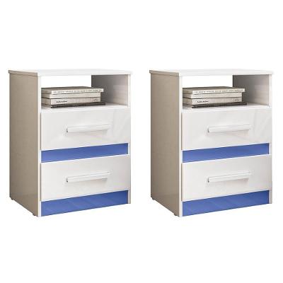 Kit 2 Mesas De Cabeceira Apolo 2 Gavetas Flex Branco Azul Moval Branco Azul