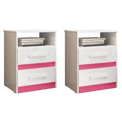 Kit 2 Mesas De Cabeceira Apolo 2 Gavetas Flex Branco Rosa Moval Branco Rosa